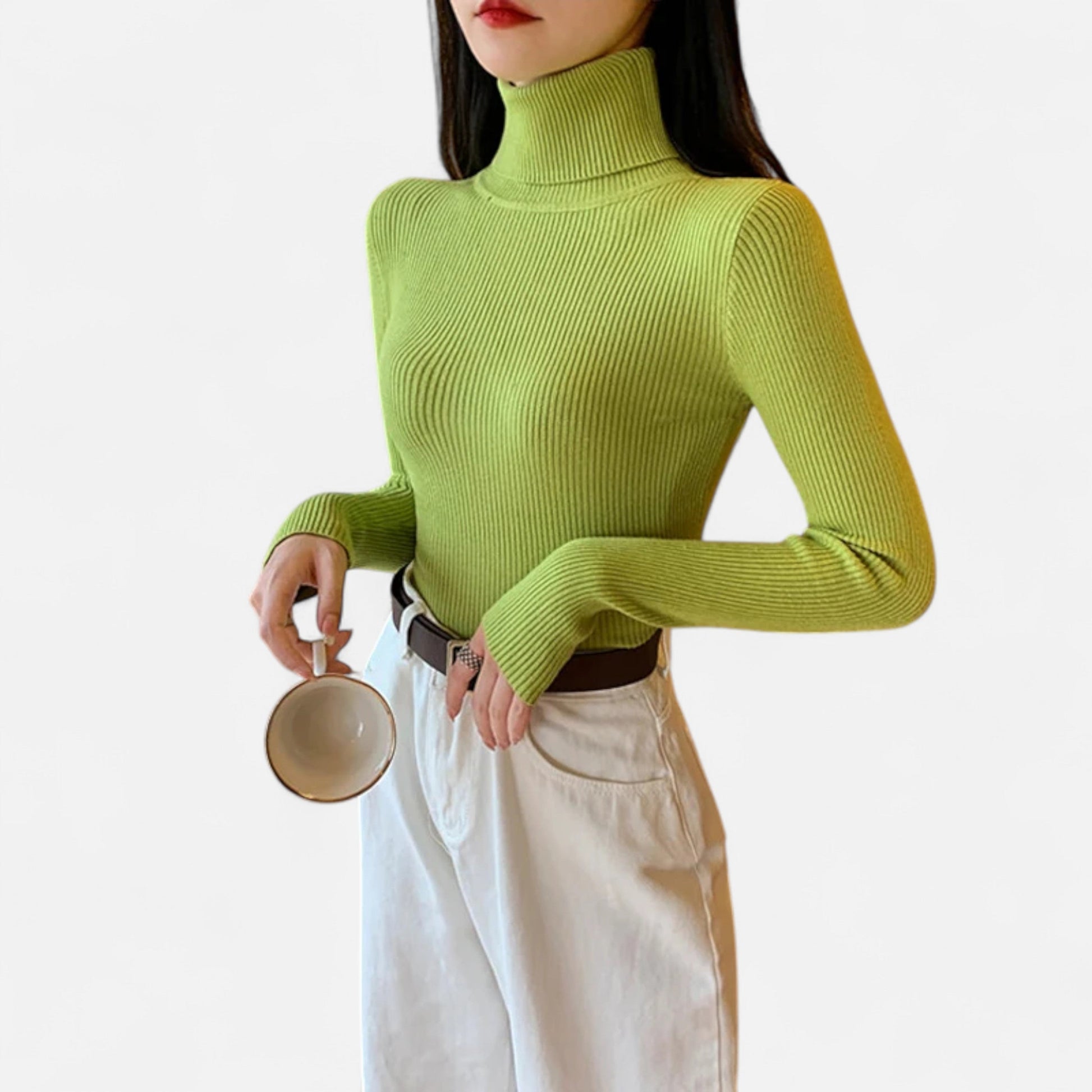 Dorevelle | Women’s Cozy Ribbed Turtleneck – Stylish Foldover Winter Elegance