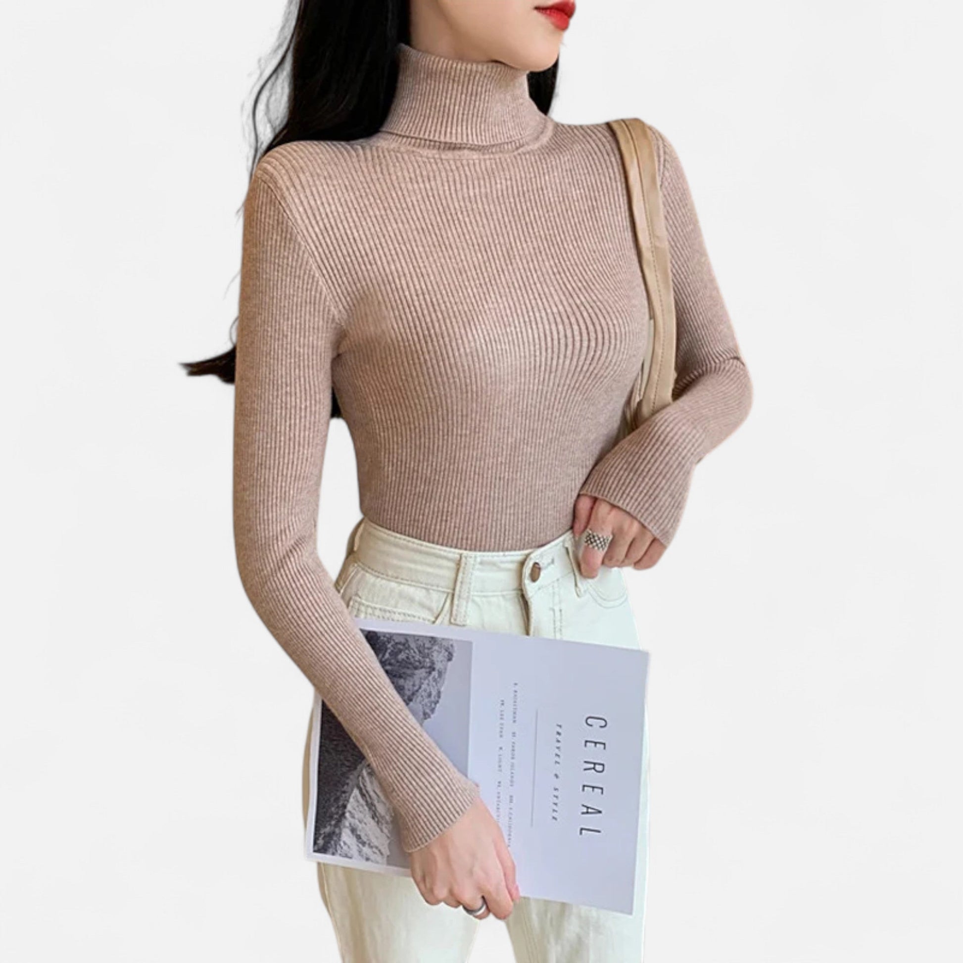 Dorevelle | Women’s Cozy Ribbed Turtleneck – Stylish Foldover Winter Elegance