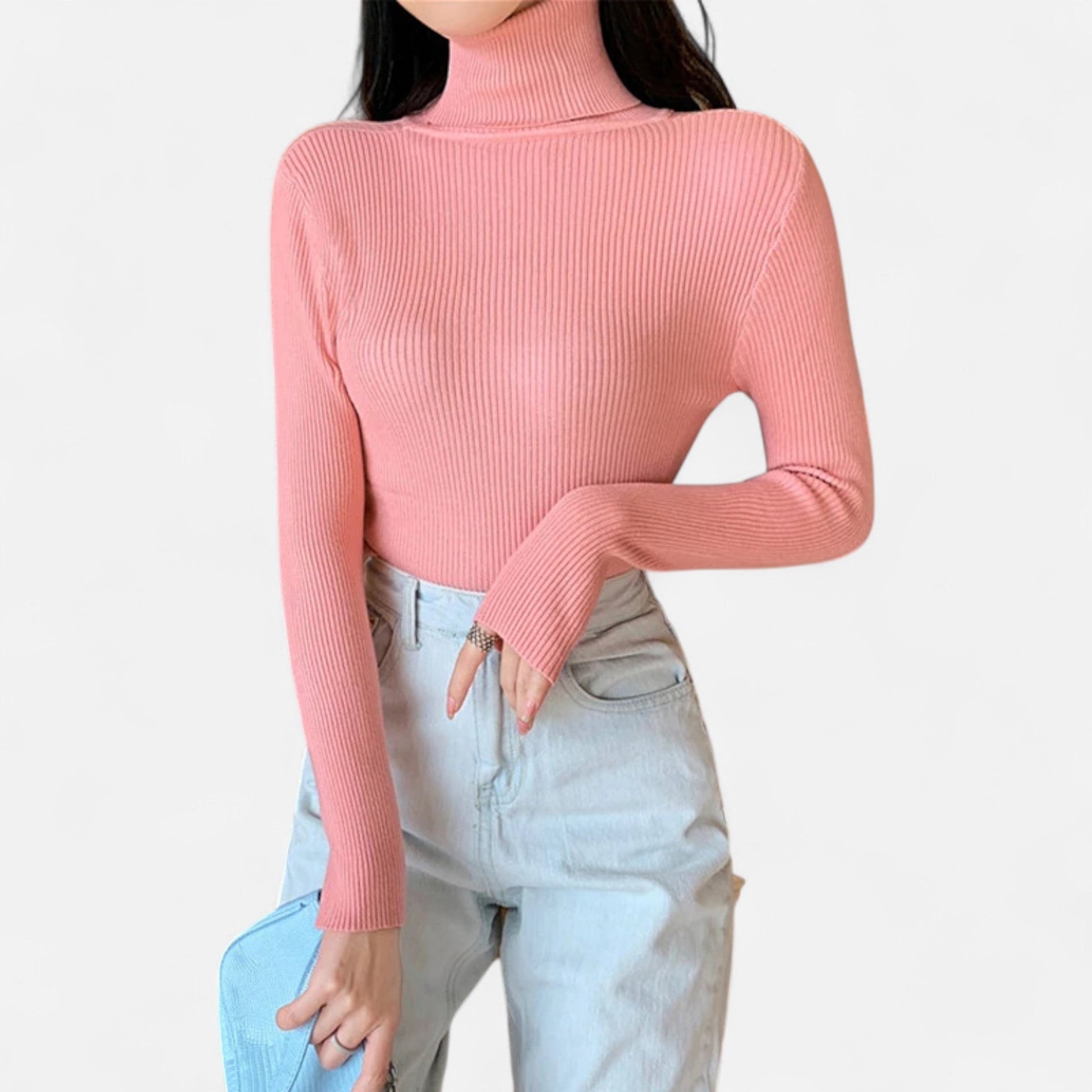 Dorevelle | Women’s Cozy Ribbed Turtleneck – Stylish Foldover Winter Elegance