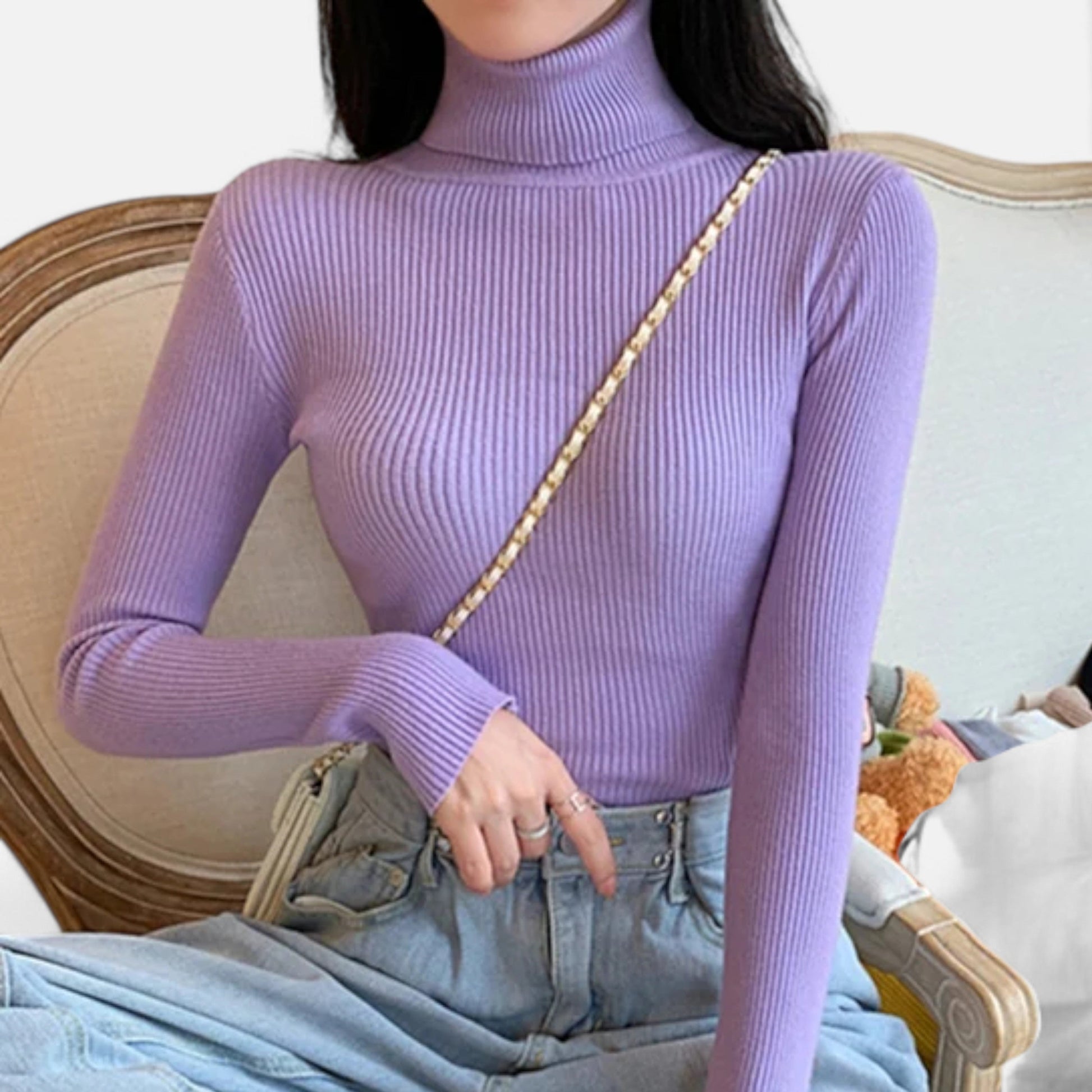 Dorevelle | Women’s Cozy Ribbed Turtleneck – Stylish Foldover Winter Elegance