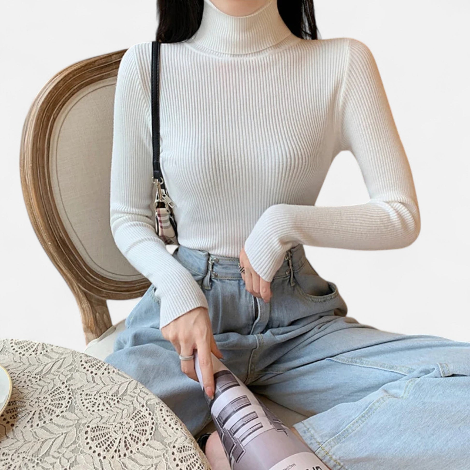 Dorevelle | Women’s Cozy Ribbed Turtleneck – Stylish Foldover Winter Elegance