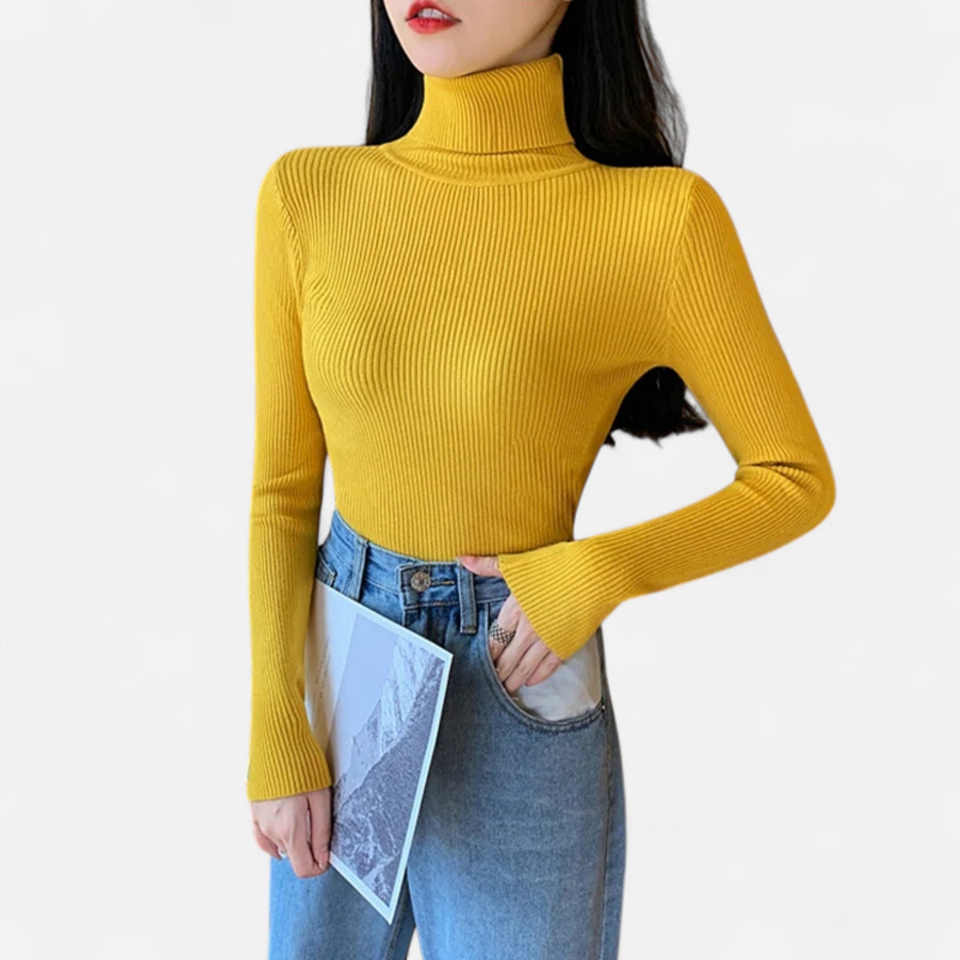 Dorevelle | Women’s Cozy Ribbed Turtleneck – Stylish Foldover Winter Elegance